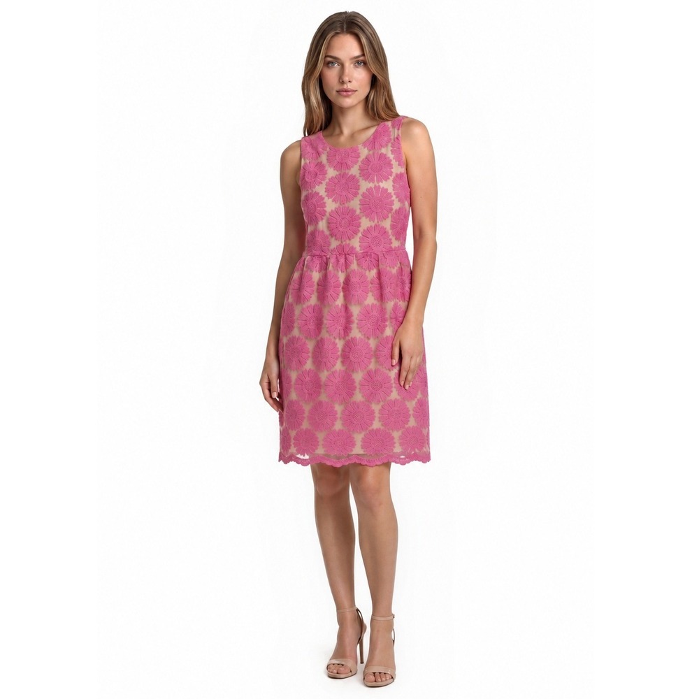 Ellison Pink Nude Floral Lace Overlay Dress Women's Large Sleeveless Knee Length